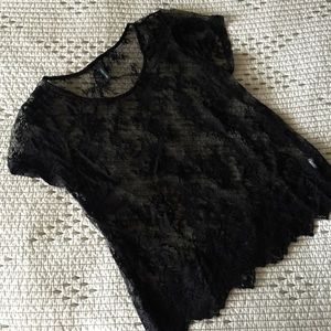 Maurices Black Lace T-Shirt; Size S